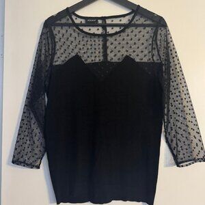 KOKAI- blouse - Sheer Applique - Black -  Long Sleeve  - Size XL